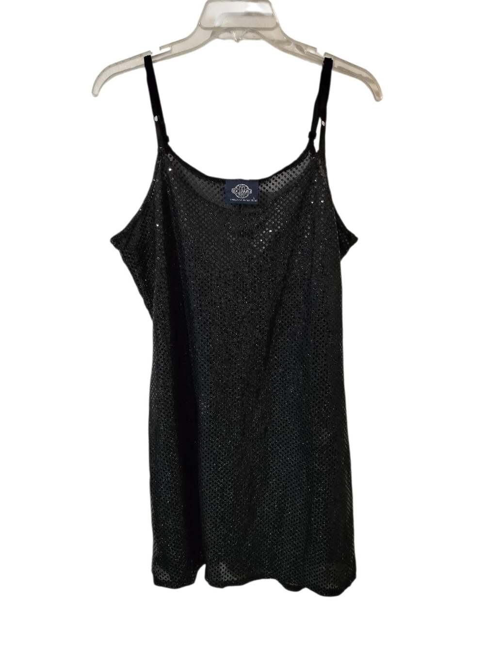 6227)Vtg 90s K.O.M.B.I World Black Sequin Mesh Camisole / Slip Dress S (36/38